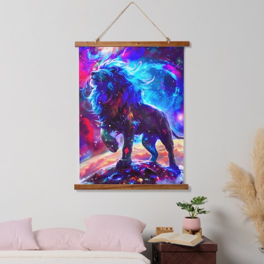 Galaxy Lion Blue Hangend Wandkleed (Slaapkamer)