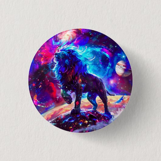Galaxy Lion Blue Ronde Button 3,2 Cm (Voorkant)