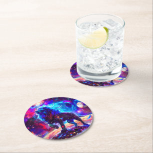 Galaxy Lion Blue Ronde Kartonnen Onderzetter