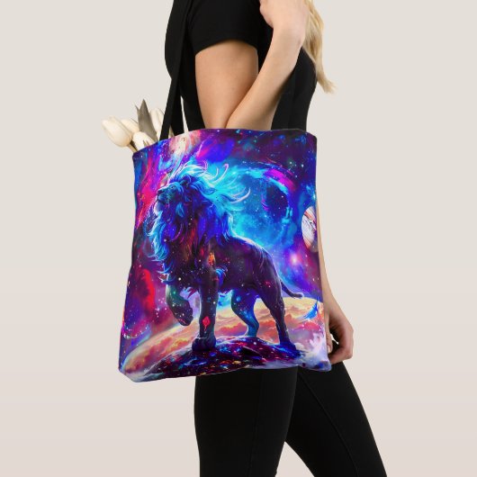 Galaxy Lion Blue Tote Bag (Dichtbij)