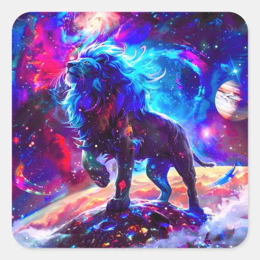 Galaxy Lion Blue Vierkante Sticker (Voorkant)