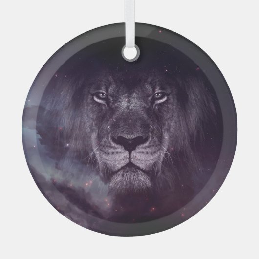Galaxy Lion Face Art Wallpaper Glas Ornament (Voorkant)