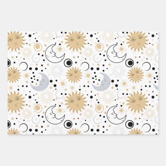 Galaxy Lover Starry Sky Sun Half Moon Sketch Style Inpakpapier Vel (Voorkant)