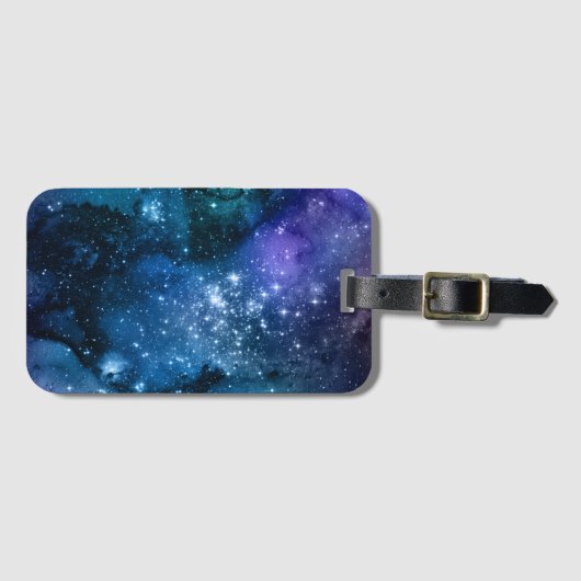 Galaxy Lovers Starry Space Blue Sky White Sparkles Bagagelabel (Voorkant (horizontaal))