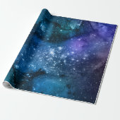 Galaxy Lovers Starry Space Blue Sky White Sparkles Cadeaupapier (Uitgerold)