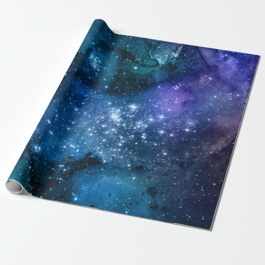 Galaxy Lovers Starry Space Blue Sky White Sparkles Cadeaupapier (Uitgerold)
