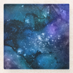 Galaxy Lovers Starry Space Blue Sky White Sparkles Glazen Onderzetter