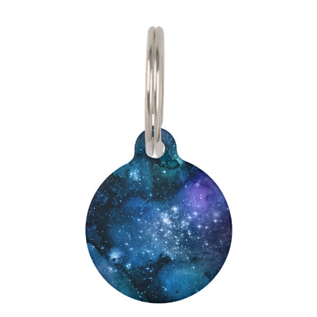 Galaxy Lovers Starry Space Blue Sky White Sparkles Huisdierpenning (Voorkant)