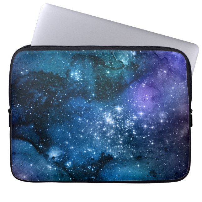 Galaxy Lovers Starry Space Blue Sky White Sparkles Laptop Sleeve (Voorkant)
