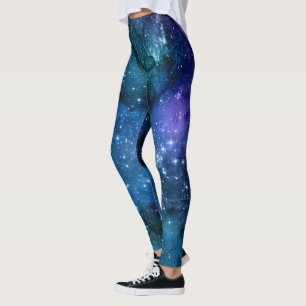 Galaxy Lovers Starry Space Blue Sky White Sparkles Leggings