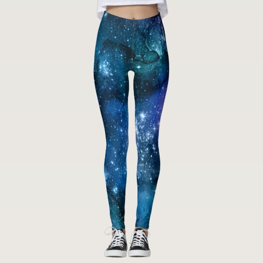 Galaxy Lovers Starry Space Blue Sky White Sparkles Leggings (Voorkant)