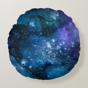 Galaxy Lovers Starry Space Blue Sky White Sparkles Rond Kussen