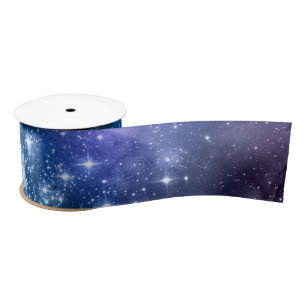 Galaxy Lovers Starry Space Blue Sky White Sparkles Satijnen Lint