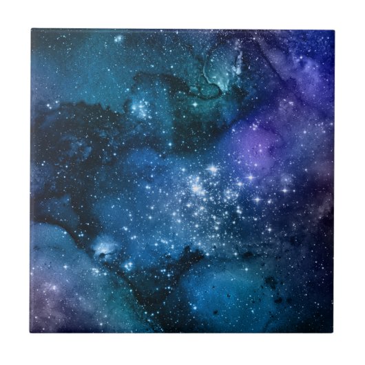 Galaxy Lovers Starry Space Blue Sky White Sparkles Tegeltje (Voorkant)