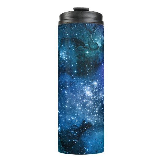 Galaxy Lovers Starry Space Blue Sky White Sparkles Thermosbeker (Voorkant)