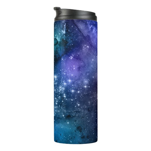 Galaxy Lovers Starry Space Blue Sky White Sparkles Thermosbeker (Geroteerd rechts)