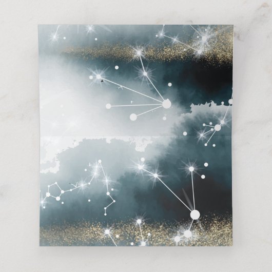 Galaxy Maan Blauw Goud Sterren Bruiloft Plaatskaartje (Binnenkant ongevouwen)