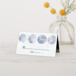 Galaxy Maan Blauw Goud Sterren Bruiloft Plaatskaartje