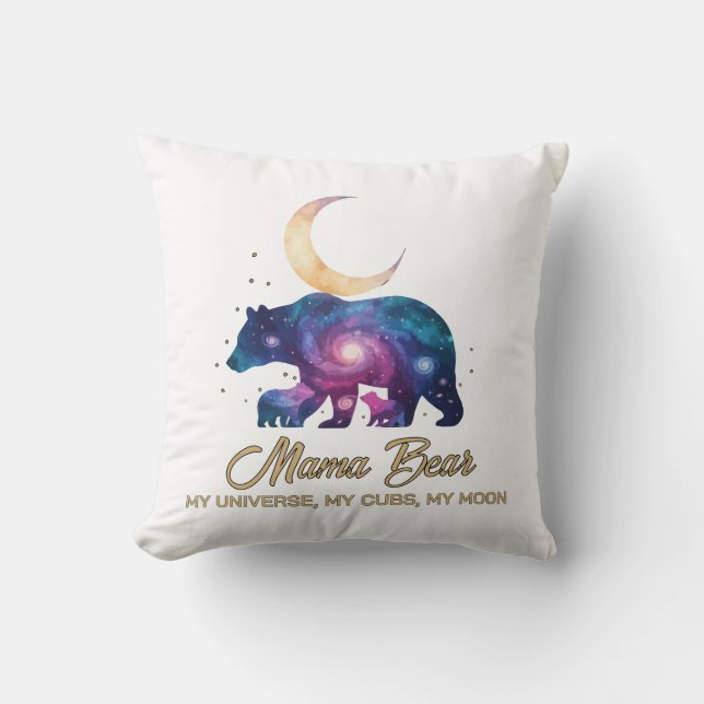 Galaxy Mama Bear & Cubs Moon Silhouette Kussen (Voorkant)