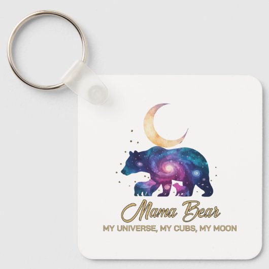 Galaxy Mama Bear & Cubs Moon Silhouette Sleutelhanger (Voorkant)