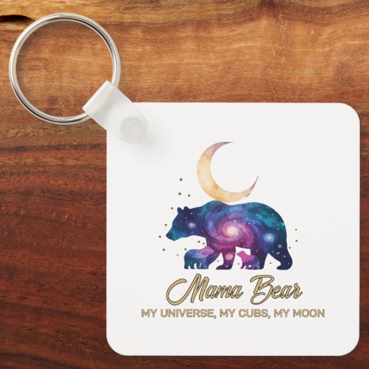 Galaxy Mama Bear & Cubs Moon Silhouette Sleutelhanger (Voorkant)