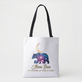 Galaxy Mama Bear & Cubs Moon Silhouette Tote Bag
