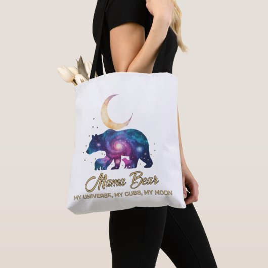Galaxy Mama Bear & Cubs Moon Silhouette Tote Bag (Dichtbij)