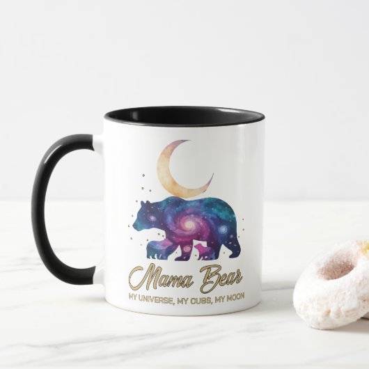 Galaxy Mama Beer & Welpen Maan Silhouet Mok (Met donut)