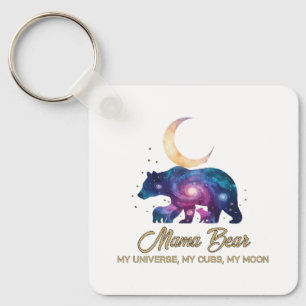 Galaxy Mama Beer & Welpen Maan Silhouet Sleutelhanger