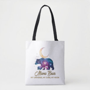 Galaxy Mama Beer & Welpen Maan Silhouet Tote Bag