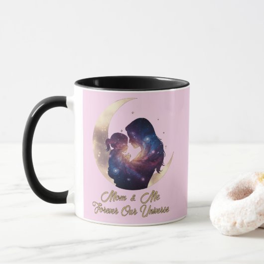 Galaxy Mama & Child Silhouette Moon Art Mok (Met donut)
