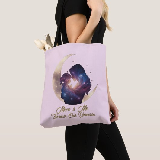 Galaxy Mama & Child Silhouette Moon Art Tote Bag (Dichtbij)