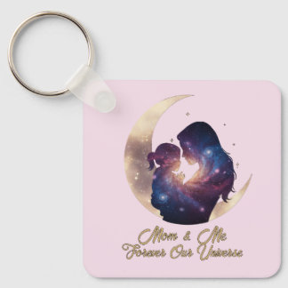 Galaxy Mama & Kind Silhouette Maan Kunst Sleutelhanger
