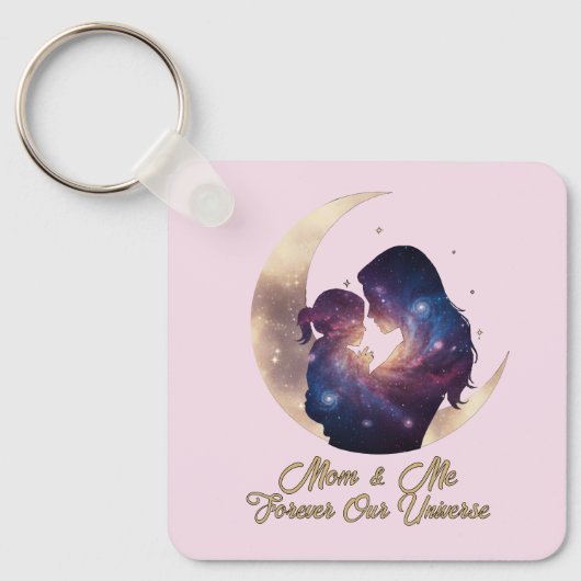 Galaxy Mama & Kind Silhouette Maan Kunst Sleutelhanger (Voorkant)