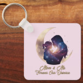 Galaxy Mama & Kind Silhouette Maan Kunst Sleutelhanger (Voorkant)