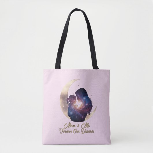 Galaxy Mama & Kind Silhouette Maan Kunst Tote Bag (Voorkant)