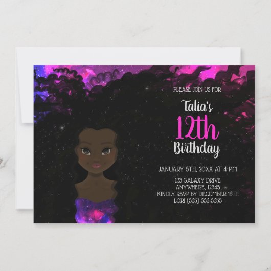 Galaxy Meisje Verjaardag Uitnodiging | Magic Shade (Voorkant)