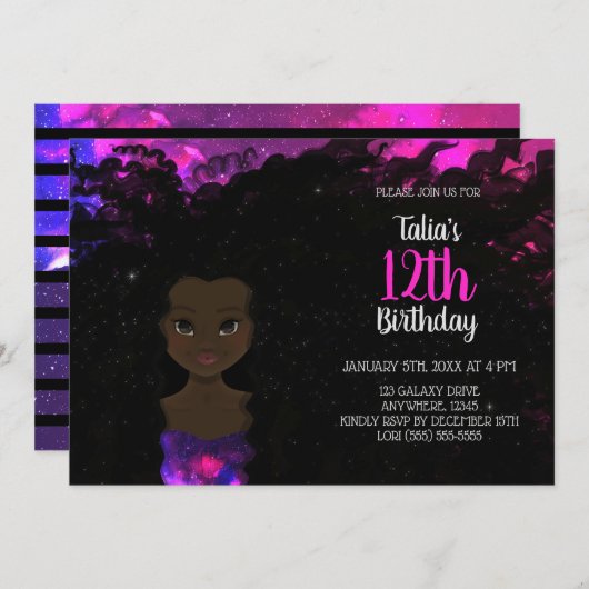 Galaxy Meisje Verjaardag Uitnodiging | Magic Shade (Voorkant / Achterkant)