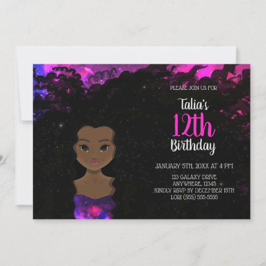 Galaxy Meisje Verjaardag Uitnodiging | Magic Shade (Voorkant)