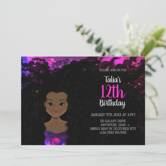 Galaxy Meisje Verjaardag Uitnodiging | Magic Shade (Staand voorkant)