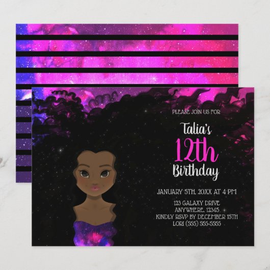 Galaxy Meisje Verjaardag Uitnodiging | Magic Shade (Voorkant / Achterkant)
