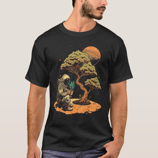Galaxy Miniature tree gardening on Astronaut Bonsa T-shirt (Voorkant)