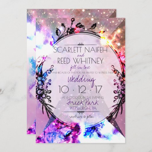 Galaxy Modern Space Hip Huwelijksuitnodiging Kaart (Voorkant / Achterkant)