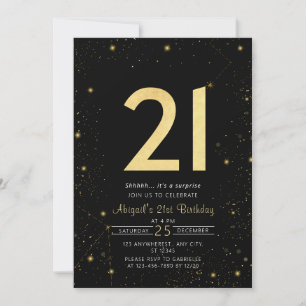 Galaxy Modern Zwart en Goud 21e Verjaardagsfeestje Kaart