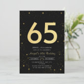 Galaxy Modern Zwart en Goud 65e Verjaardagsfeestje Kaart (Staand voorkant)