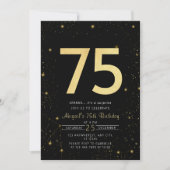 Galaxy Modern Zwart en Goud 75e Verjaardagsfeestje Kaart (Voorkant)