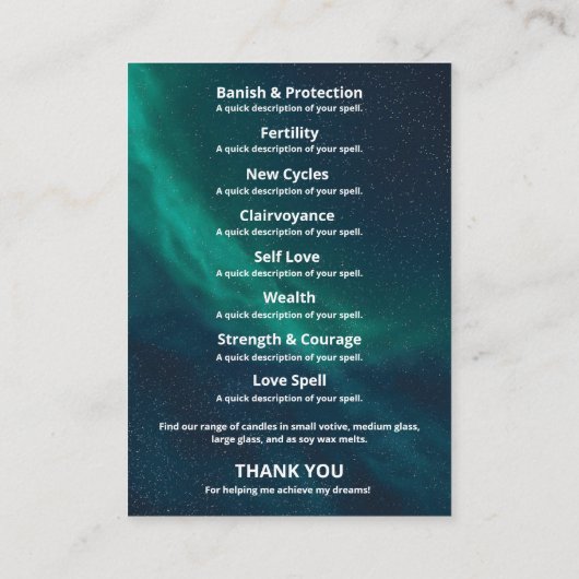 Galaxy Moon Moth Spell Jar Kit Visitekaartje (Achterkant)