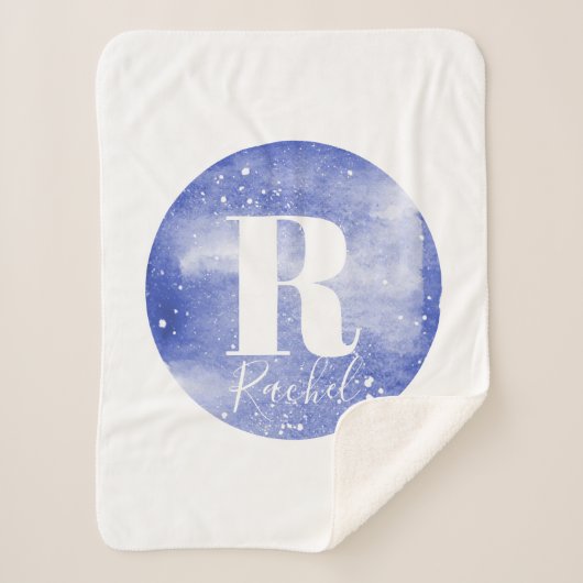 Galaxy & Name Girls Cute Blue Monogram Waterverf Sherpa Deken (Voorkant)