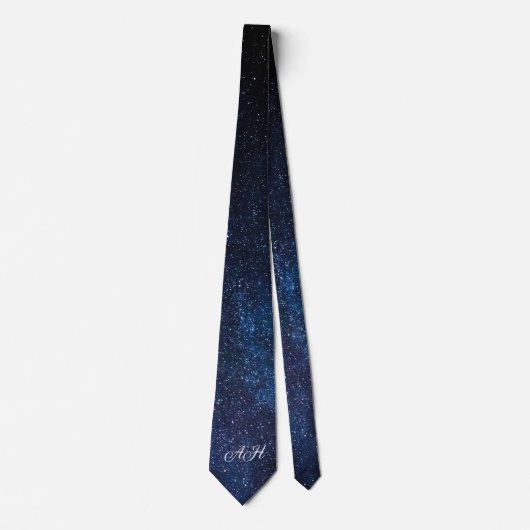 Galaxy Navy Blauw Initiaal Groomsmen Monogrammed Stropdas (Voorkant)