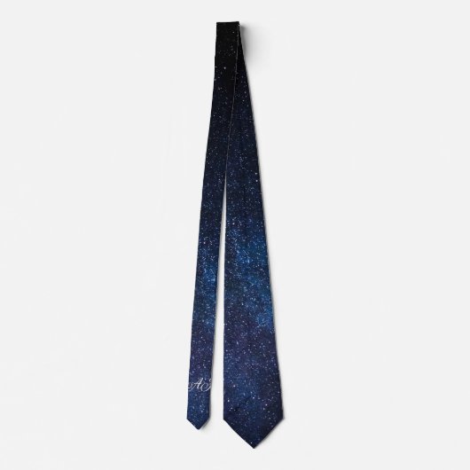 Galaxy Navy Blue Initiële Bruidsjonkers Monogram Stropdas (Achterkant)